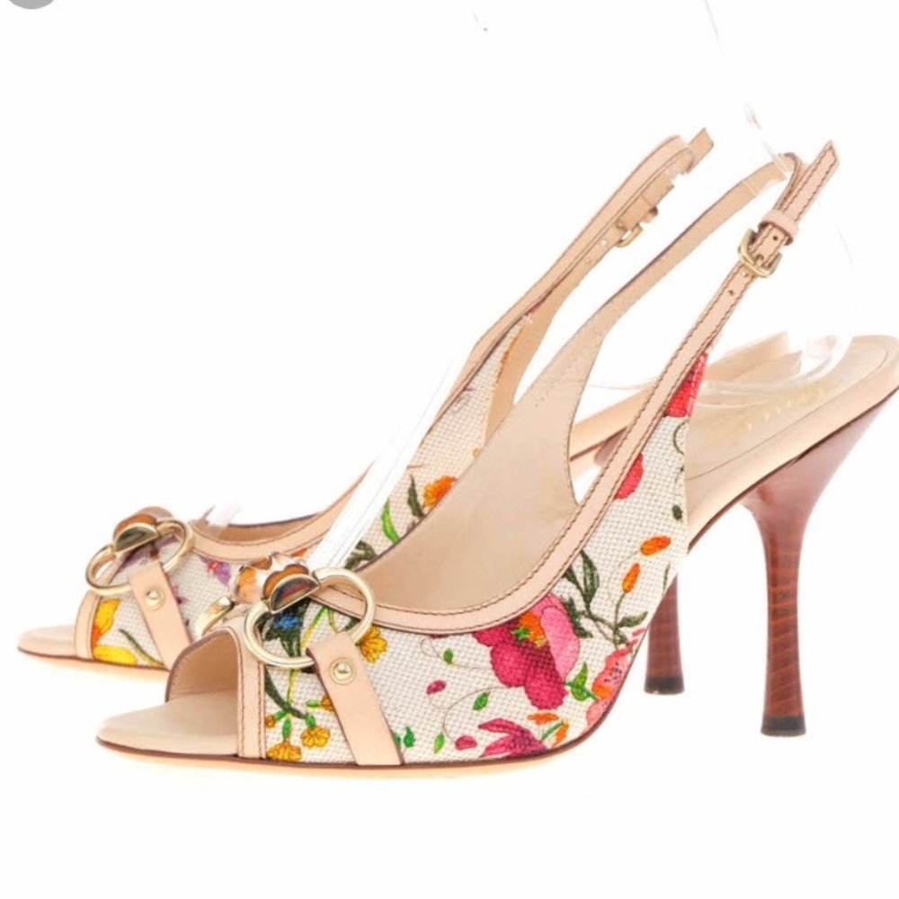 GUCCI bamboo floral mule sandal heels
